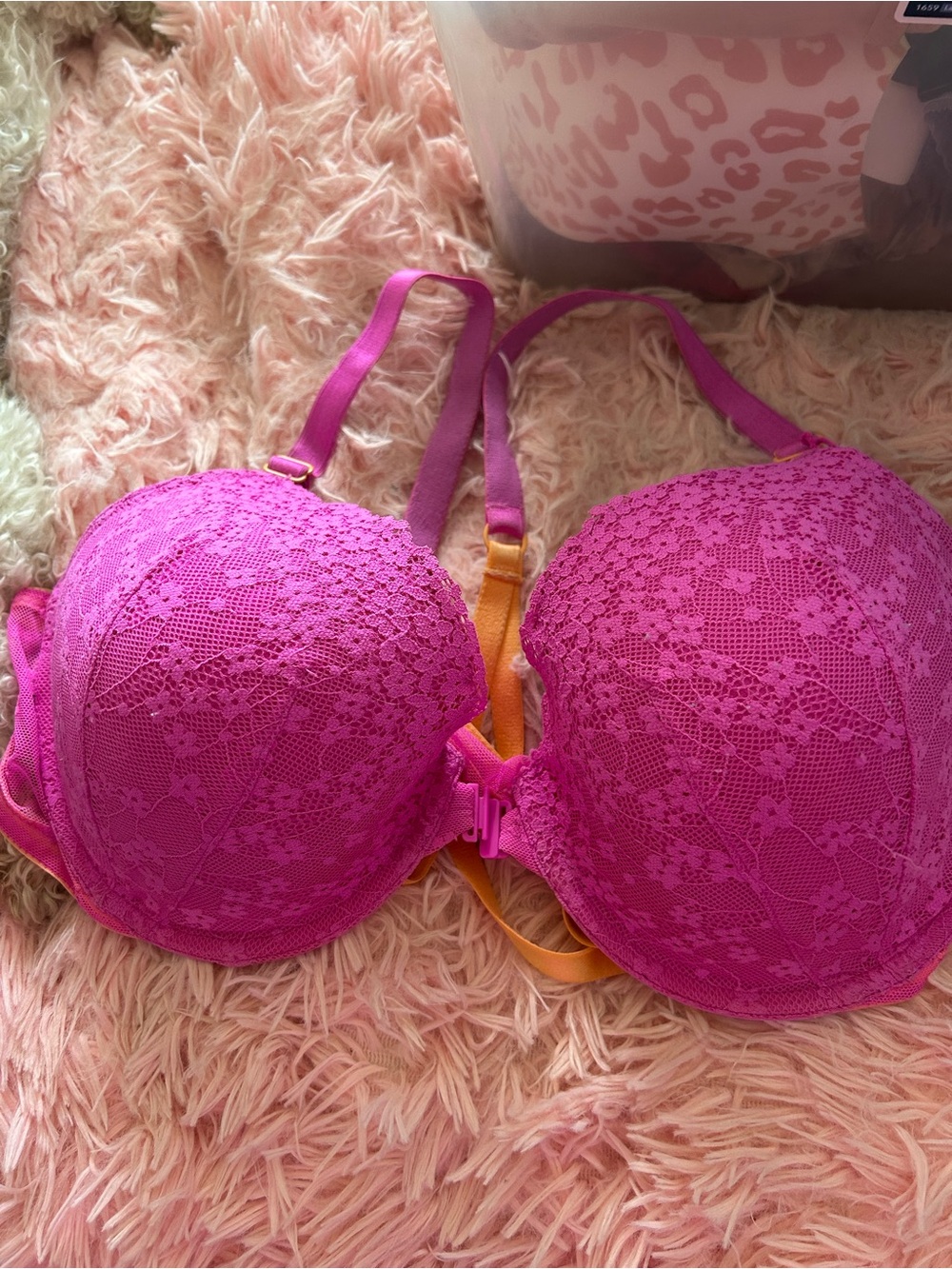 knix Hot Pink Lace Push-Up Bra with Contrasting Straps
